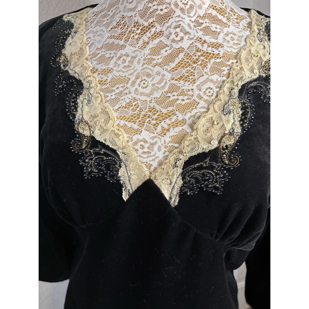 Emma James Velvet Babydoll Women's Top Lace Beaded Romantic Whimsygoth L Y2K Vtg - Picture 2 of 16